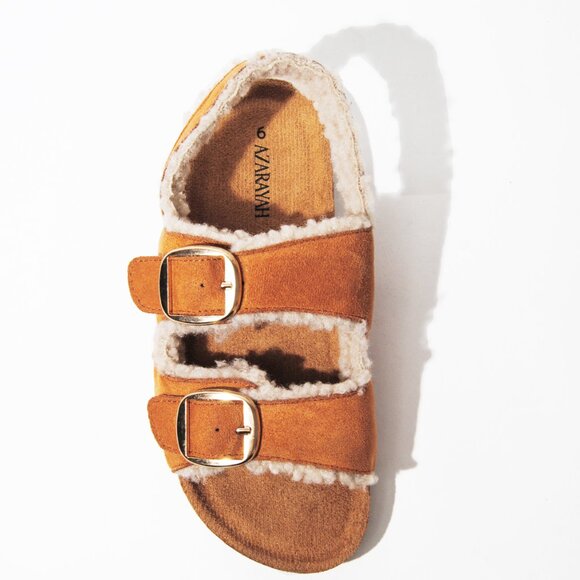 Faux Shearling Lined Buckle Slide Sandals - Picture 1 of 3